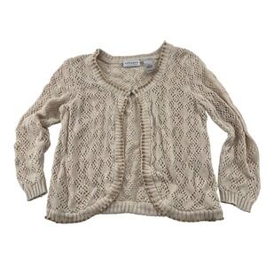 Villager Liz Claiborne‎ Womens Open Front Beige Knit Cardigan Sweater M